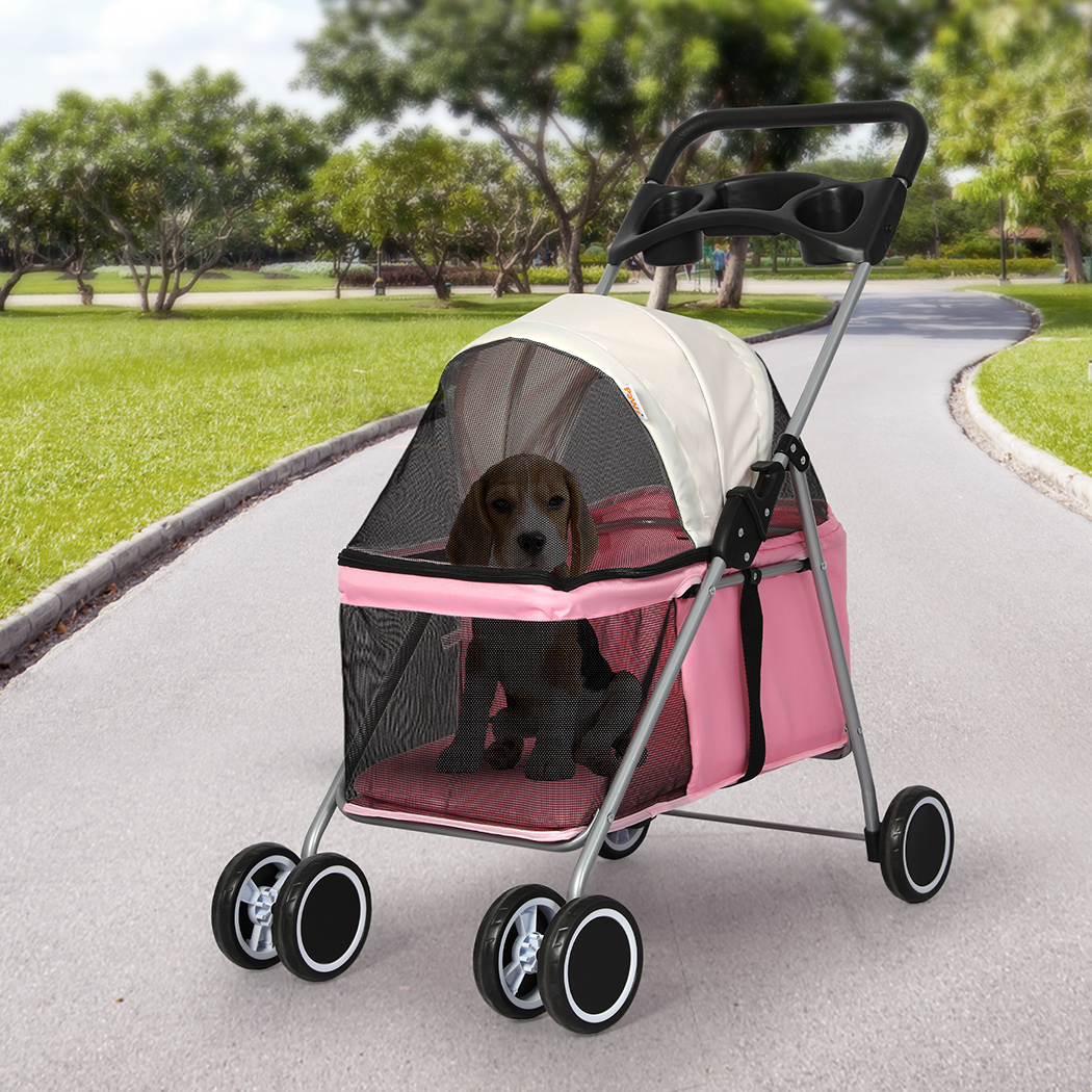 PaWz Pet Stroller Dog Cat Carrier Foldable Pink - Image 8