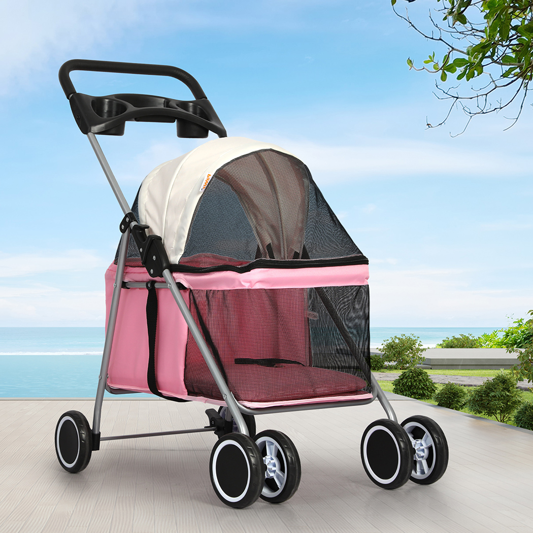 PaWz Pet Stroller Dog Cat Carrier Foldable Pink - Image 7
