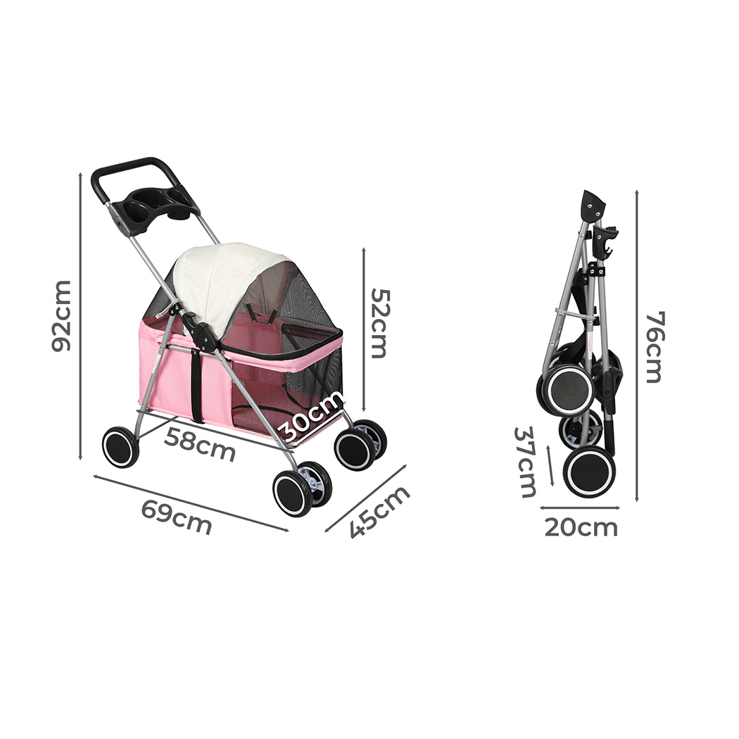 PaWz Pet Stroller Dog Cat Carrier Foldable Pink - Image 3
