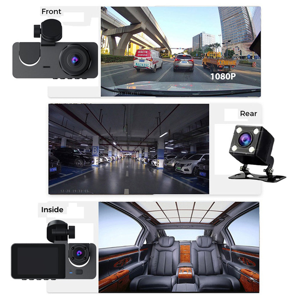 3 Channel Car DVR HD 1080P Vehicle Dash Cam Three Way Camera DVRs Recorder with 32 GB Card - Image 3