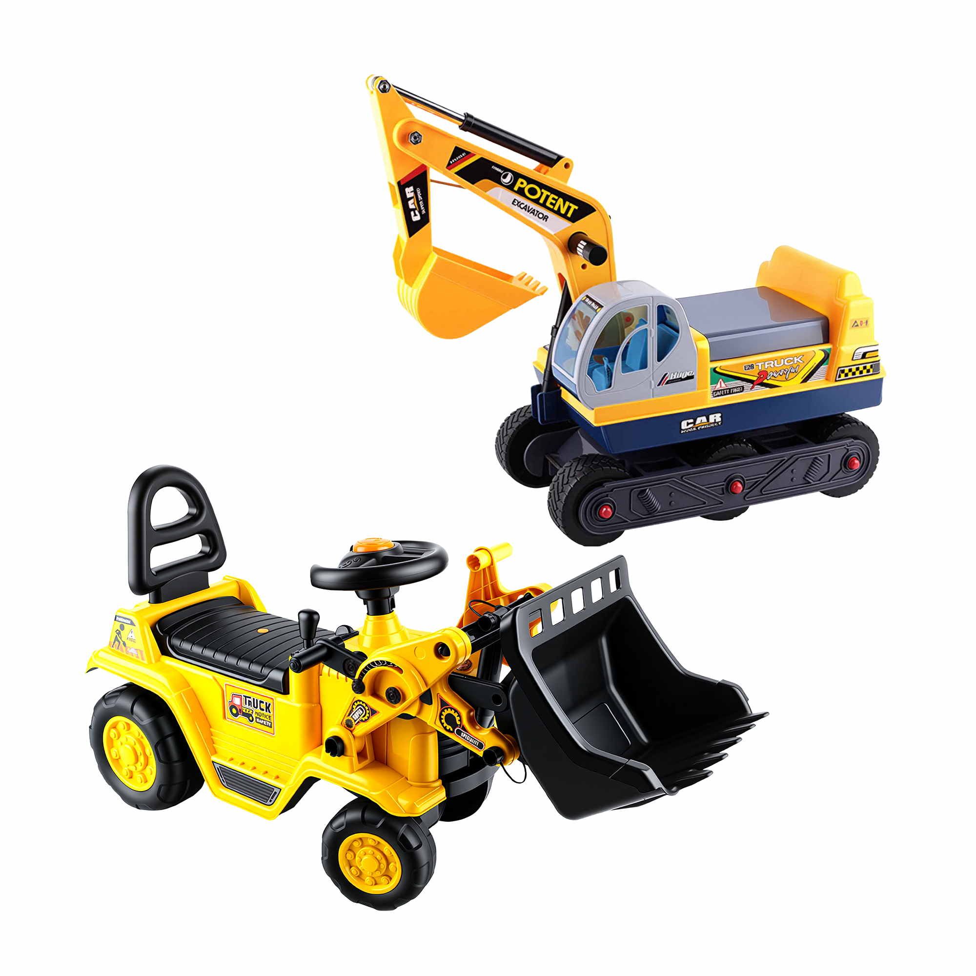 Keezi Kids Ride On Toy Car Bulldozer and Digger with Helmet Outdoor Sandpit Toys Yellow - Image 10