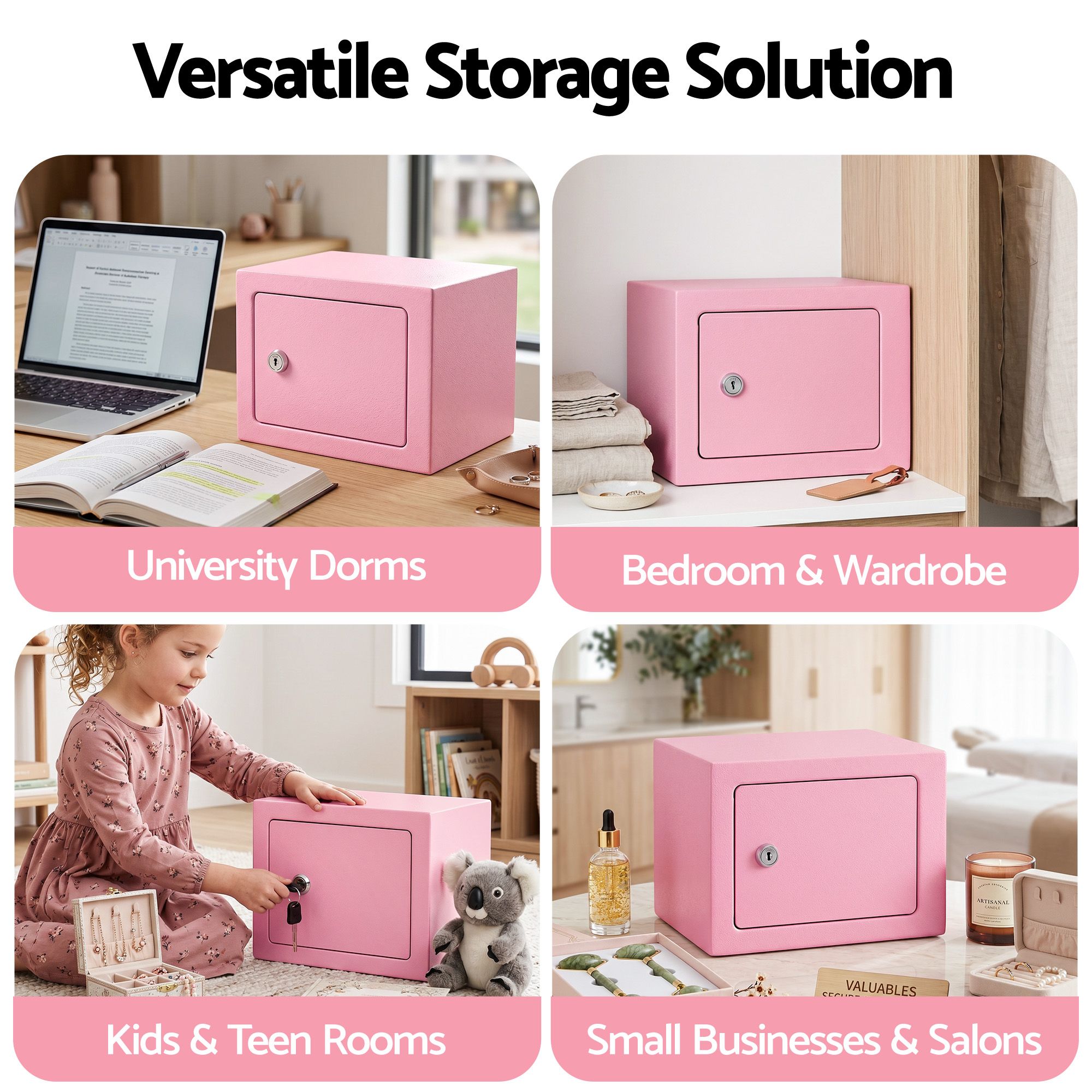 UL-Tech 6.5L Small Safe Box with Key Lock for Cash Mini Home Security Safe Pink - Image 9
