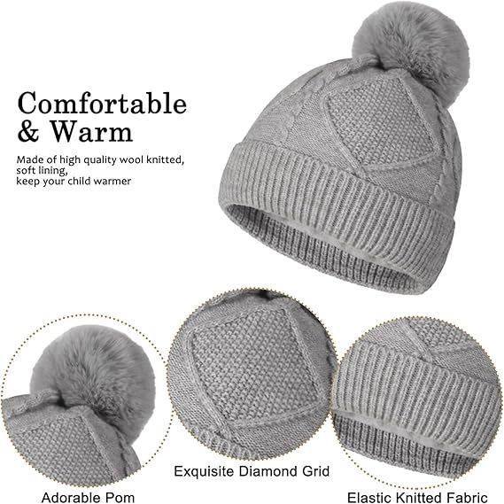 Women's 3-in-1 Winter Set - Hat + Scarf + Gloves - Thermal Reinforced Fleece Lining - Knit Beanie with Pom-Pom - Touchscreen Gloves - For Cold Winter Weather - Image 3