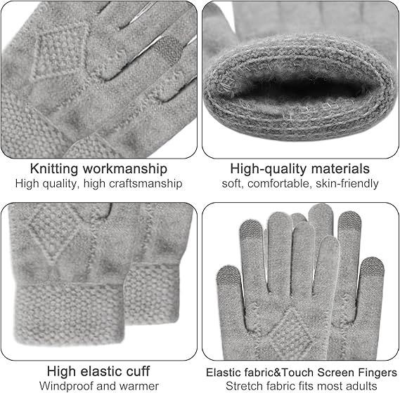 Women's 3-in-1 Winter Set - Hat + Scarf + Gloves - Thermal Reinforced Fleece Lining - Knit Beanie with Pom-Pom - Touchscreen Gloves - For Cold Winter Weather - Image 5