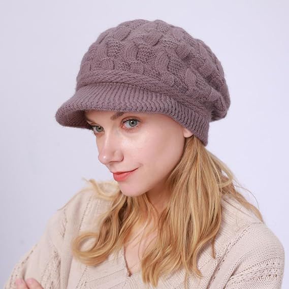 Women's Knitted Hat - Fleece Lining - Crocheted Women's Beret - Purple - Image 2