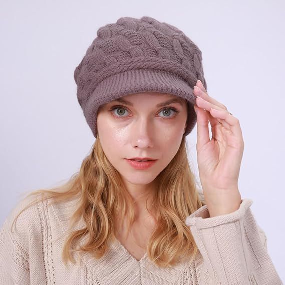 Women's Knitted Hat - Fleece Lining - Crocheted Women's Beret - Purple - Image 3
