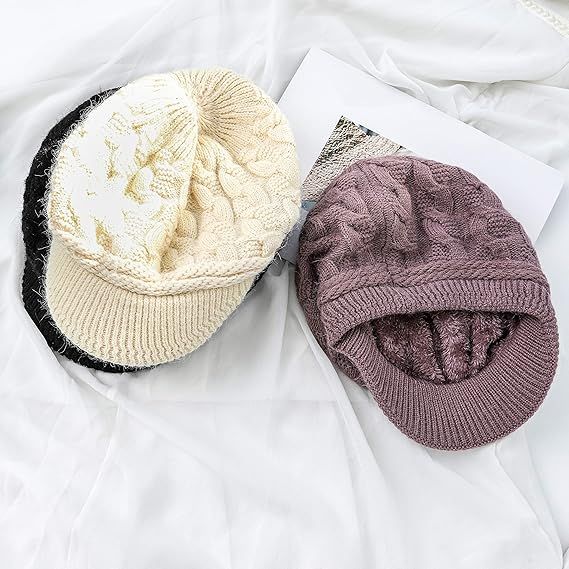 Women's Knitted Hat - Fleece Lining - Crocheted Women's Beret - Purple - Image 4