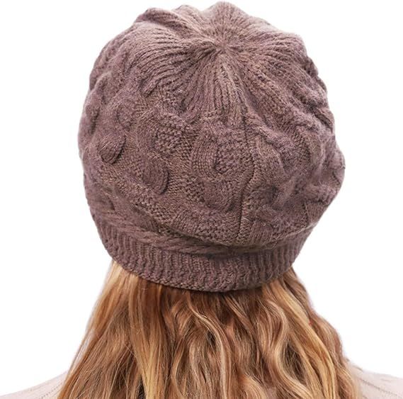 Women's Knitted Hat - Fleece Lining - Crocheted Women's Beret - Purple - Image 5