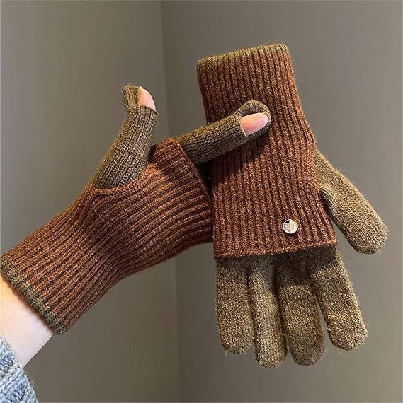 2-in-1 Women's Winter Gloves - with Touchscreen Function - Knitted, Stretchy, Warm Gloves - with Knit Wrist Cuffs - Image 2