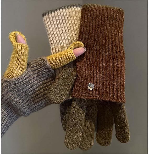 2-in-1 Women's Winter Gloves - with Touchscreen Function - Knitted, Stretchy, Warm Gloves - with Knit Wrist Cuffs - Image 4
