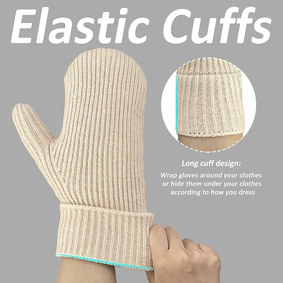 Warm Women's Winter Gloves - Thick Knit - Soft and Comfortable - Fleece Lined for Extra Warmth - The Ideal Gift for Cold Weather Beige - Image 3