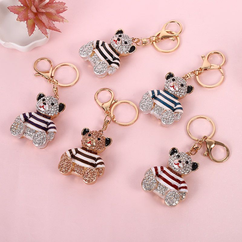 Rhinestone Crystal Bear Keychain, Sparkly Alloy Bag Charm and Cute Keyring, Black Stripe - Image 4