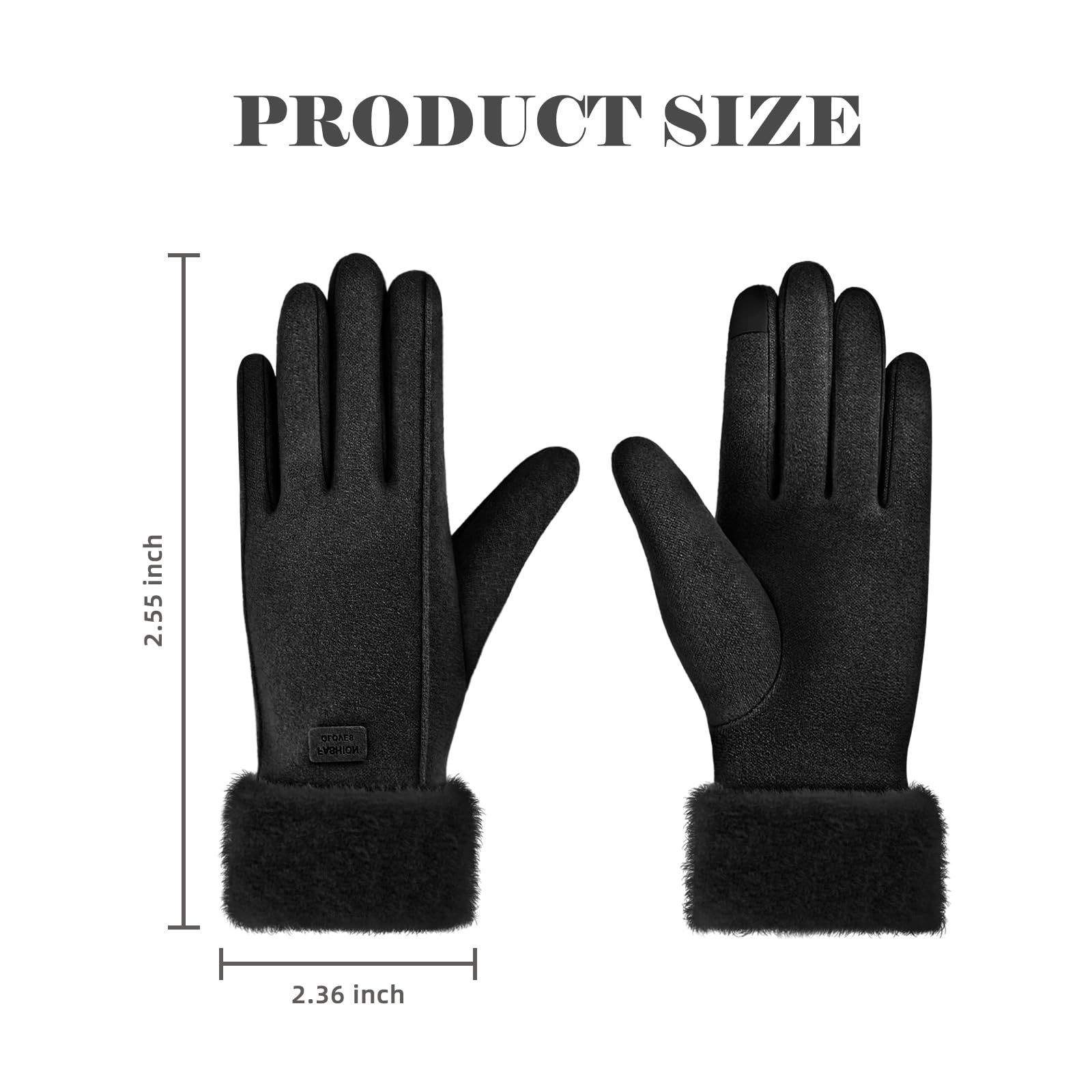 Women's Winter Touchscreen Gloves, Warm Velvet Lined Thickened Gloves, Black - Image 2
