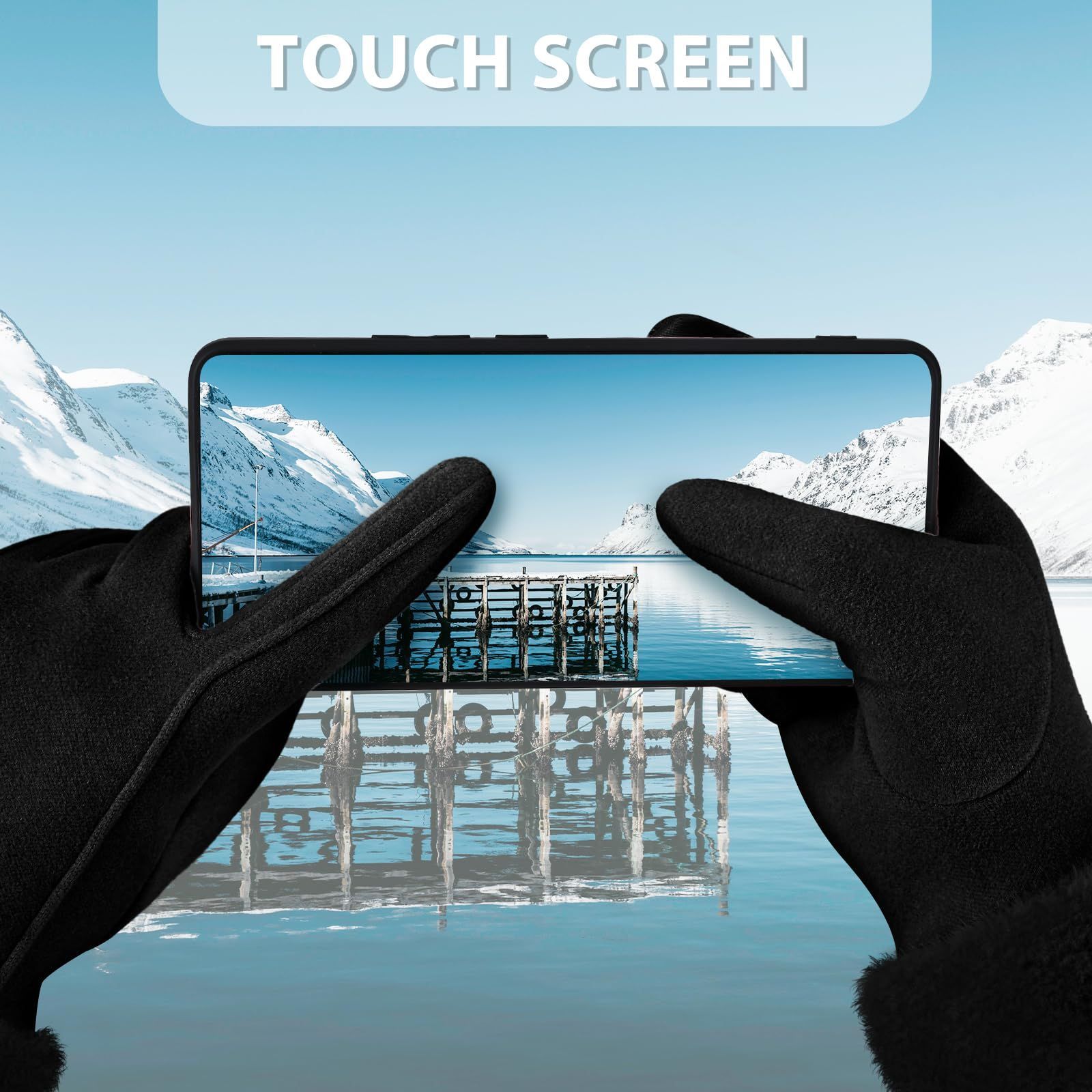 Women's Winter Touchscreen Gloves, Warm Velvet Lined Thickened Gloves, Black - Image 4