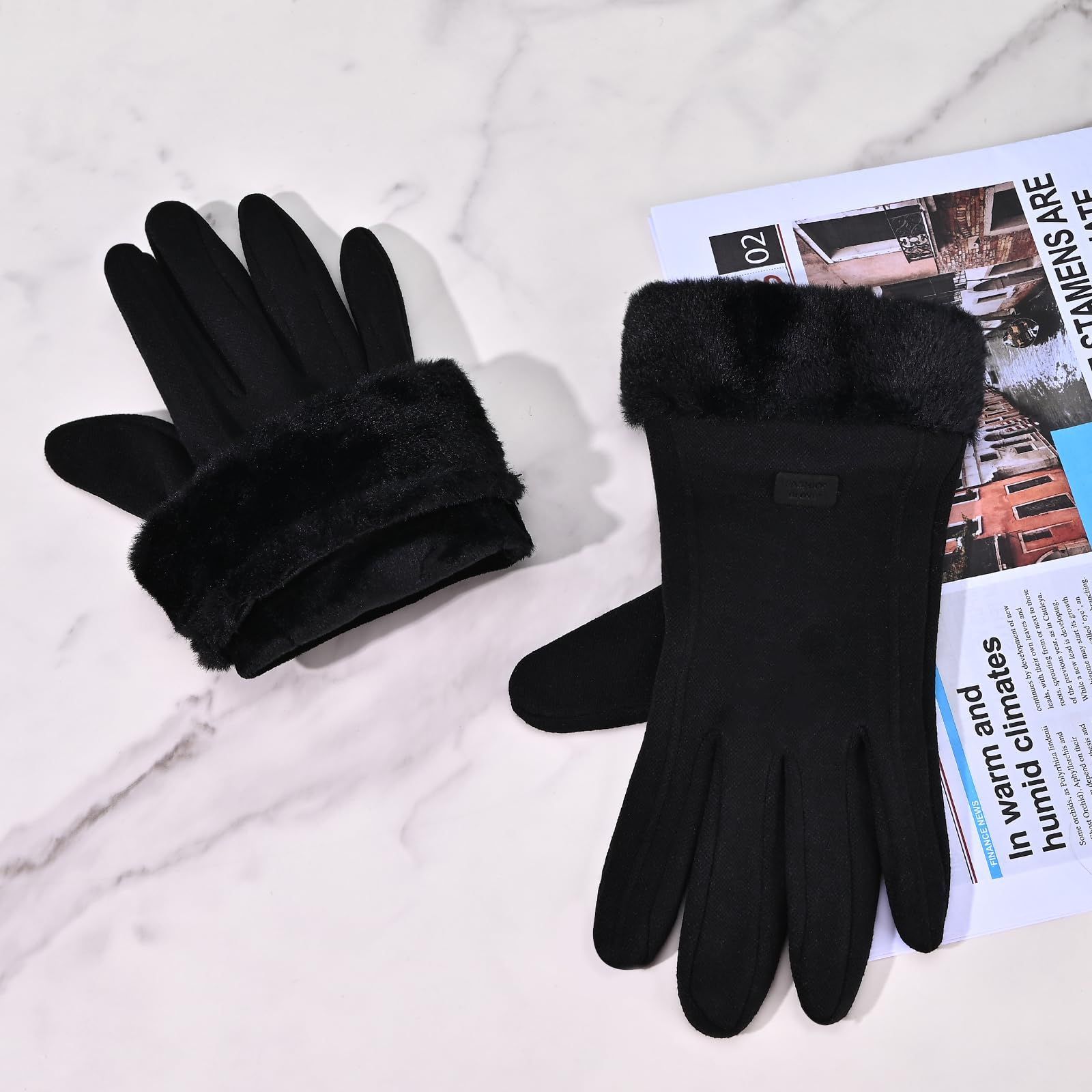 Women's Winter Touchscreen Gloves, Warm Velvet Lined Thickened Gloves, Black - Image 7