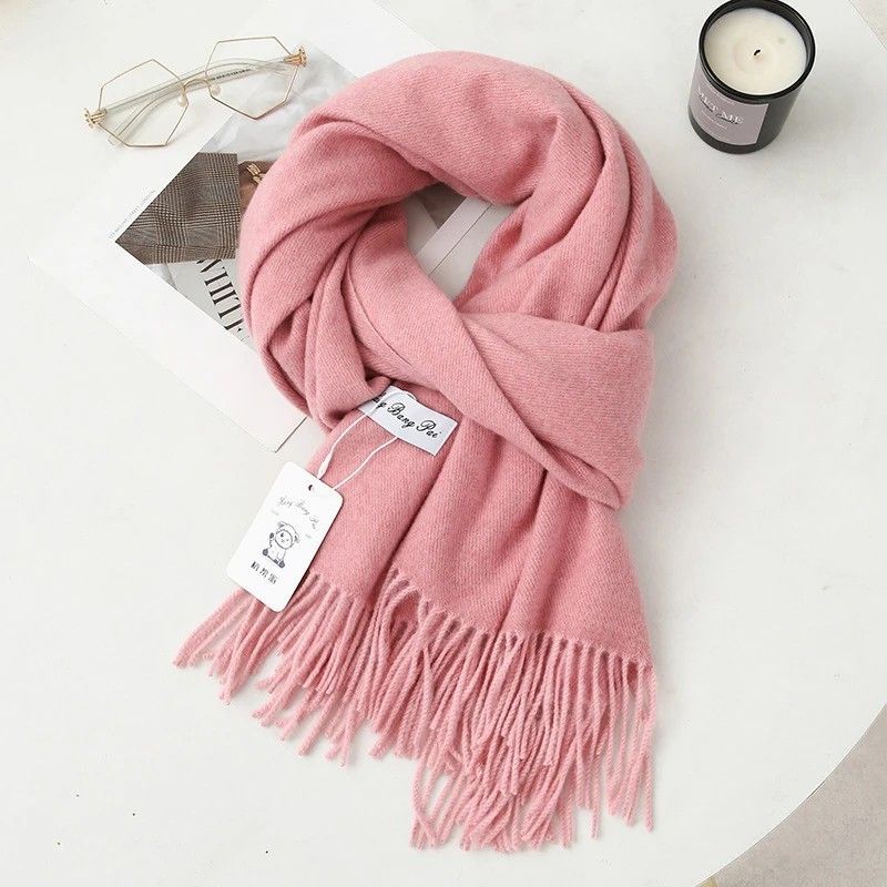 Thick Solid Color Scarf Wrap with Fringe, Soft Cashmere-Look Winter Shawl - Image 5
