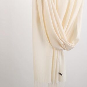 2 Pack Cashmere-Look Scarf Shawls with Fringe, Soft Warm Wraps, Light White