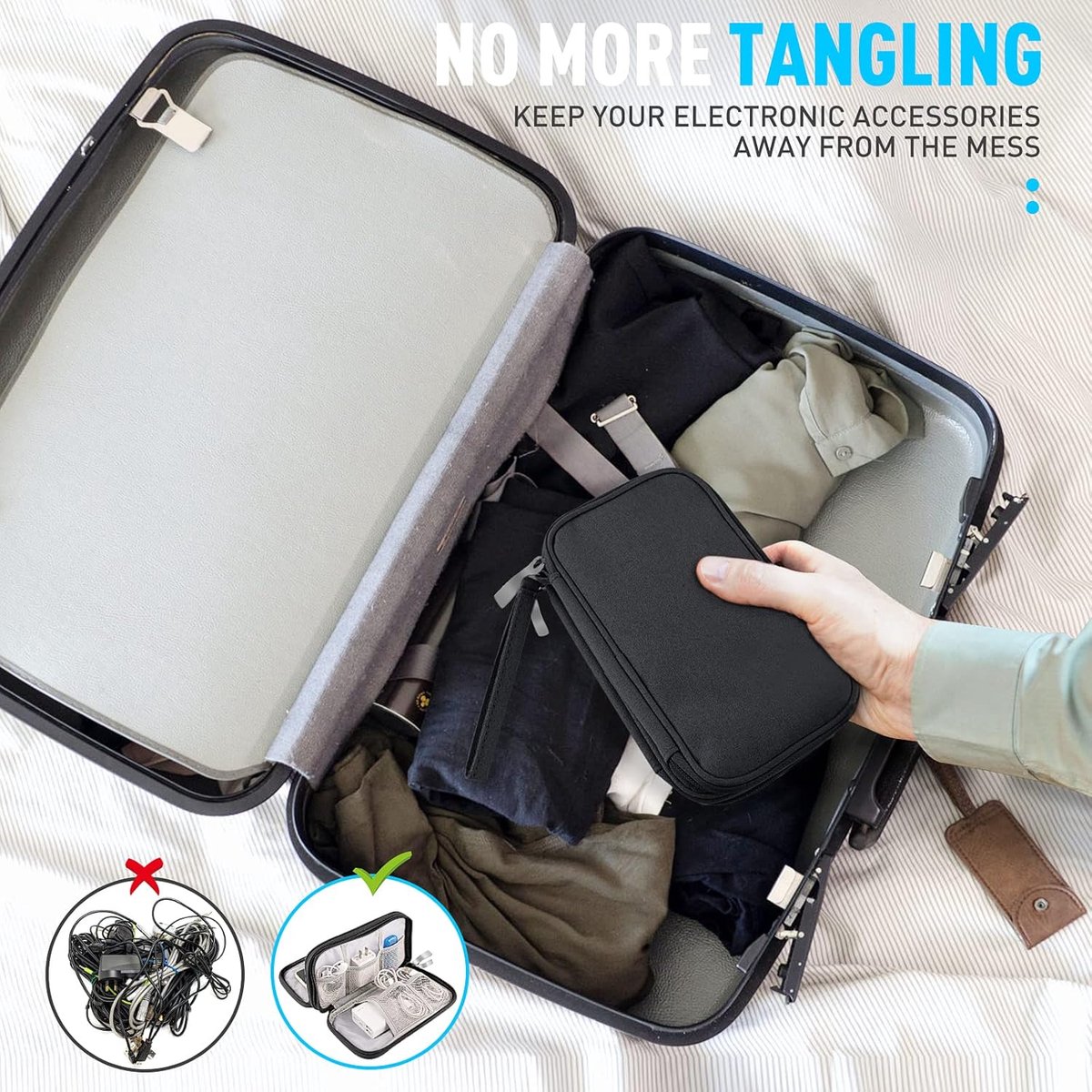 Cable Organizer Storage Bag 3 Layers - Cable Organizer Bag - Waterproof / Wear-Resistant - Cable Electronics Organizer - Cable Bag - Luxury Organizer For Cables And Accessories - Compact Cable Bag - Cable Organizer - Data Cable Organizer - Black - Travel - Image 4