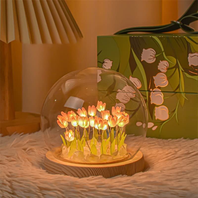 Tulip Night Light Handmade Tulip Decoration Bedroom Sleep Light Atmosphere Simulation Flower Birthday Gift for Friends, Girls, Family (13 Flowers)(10*10*10cm) - Image 4