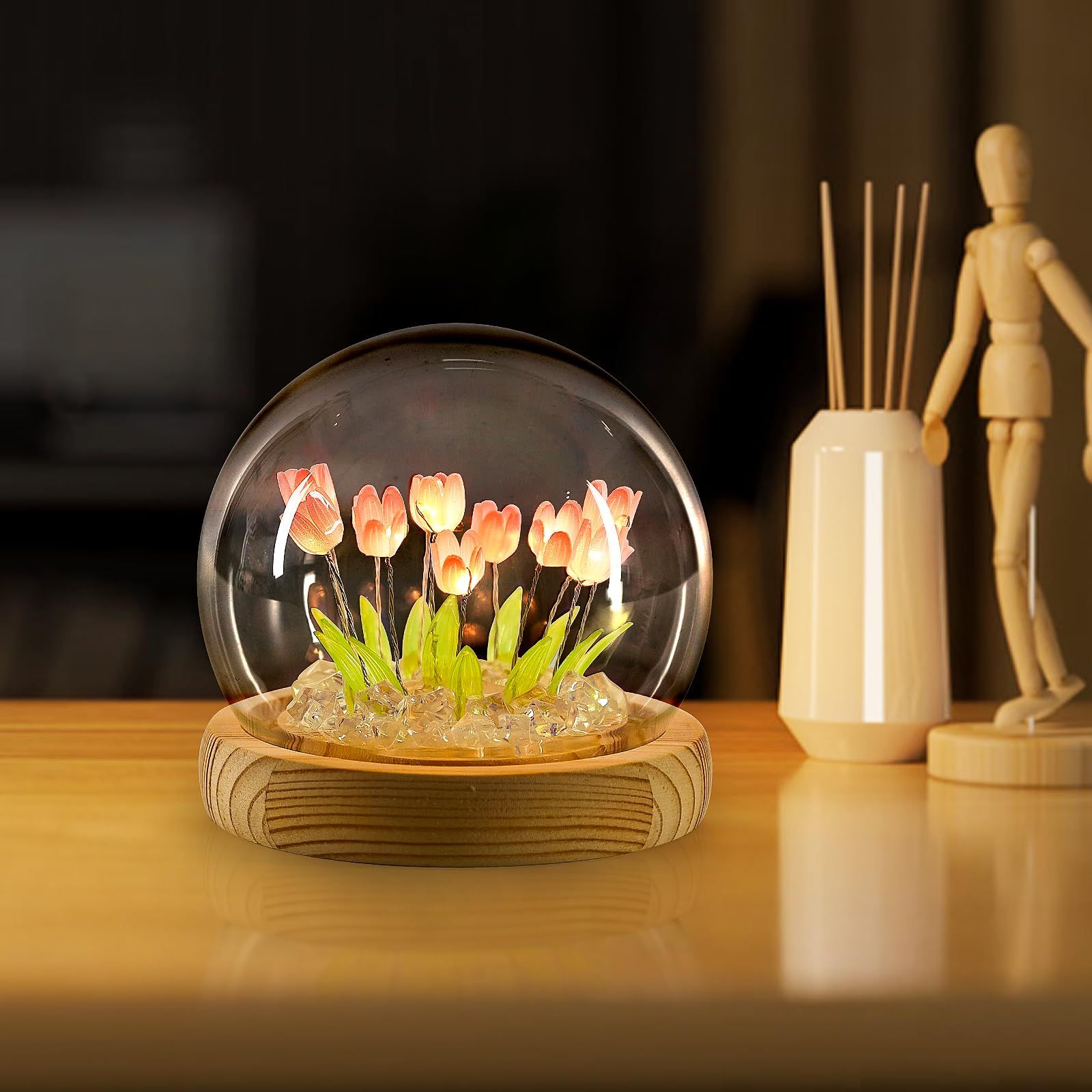 Tulip Night Light Handmade Tulip Decoration Bedroom Sleep Light Atmosphere Simulation Flower Birthday Gift for Friends, Girls, Family (13 Flowers)(10*10*10cm) - Image 5