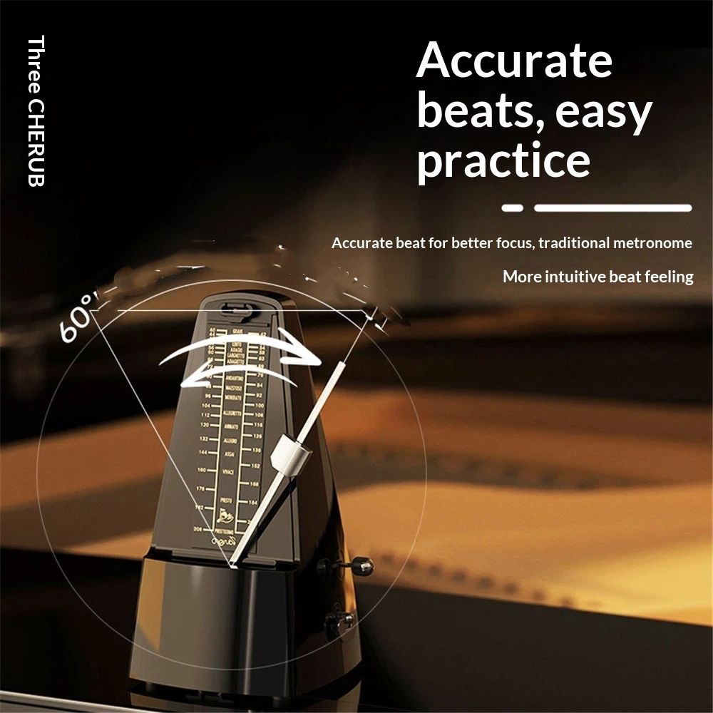 metronome - Classic Mechanical Wind-Up Design with Bell for Piano, Guitar, Violin & All Instruments (Black) - Image 2