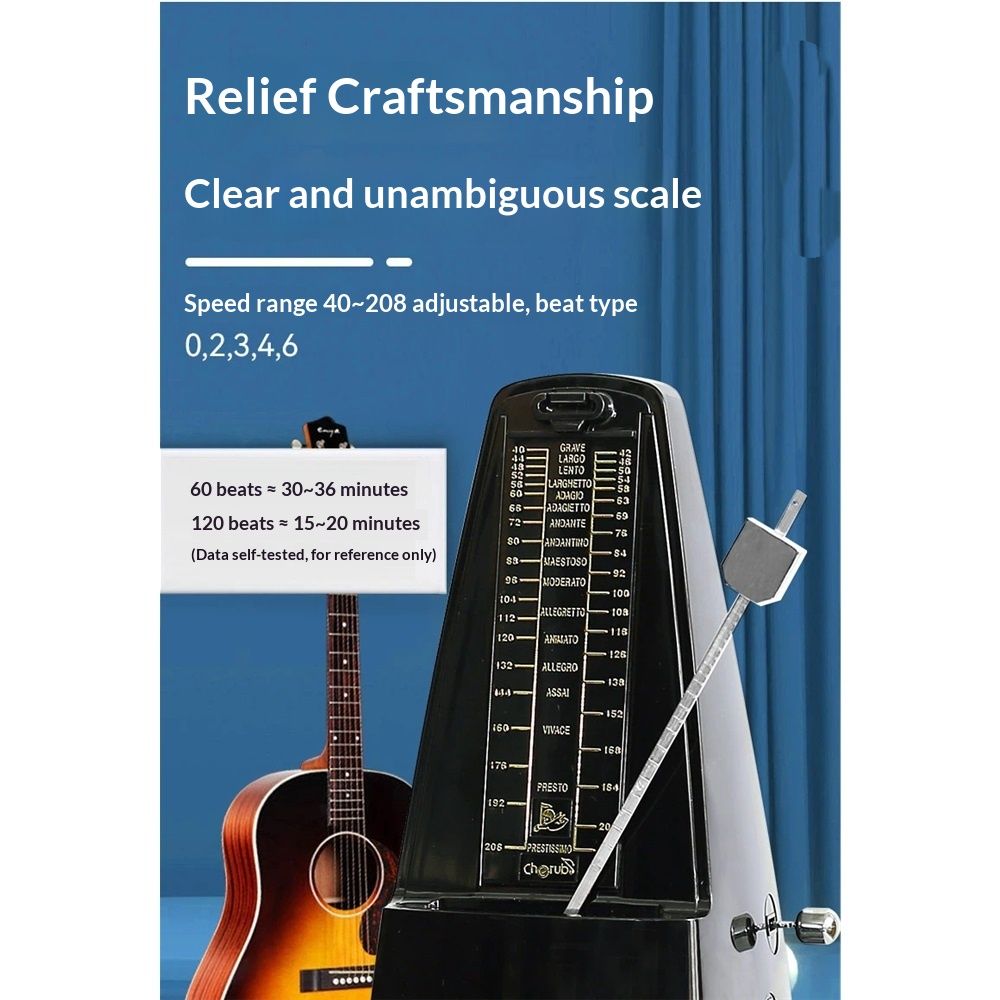 metronome - Classic Mechanical Wind-Up Design with Bell for Piano, Guitar, Violin & All Instruments (Black) - Image 5