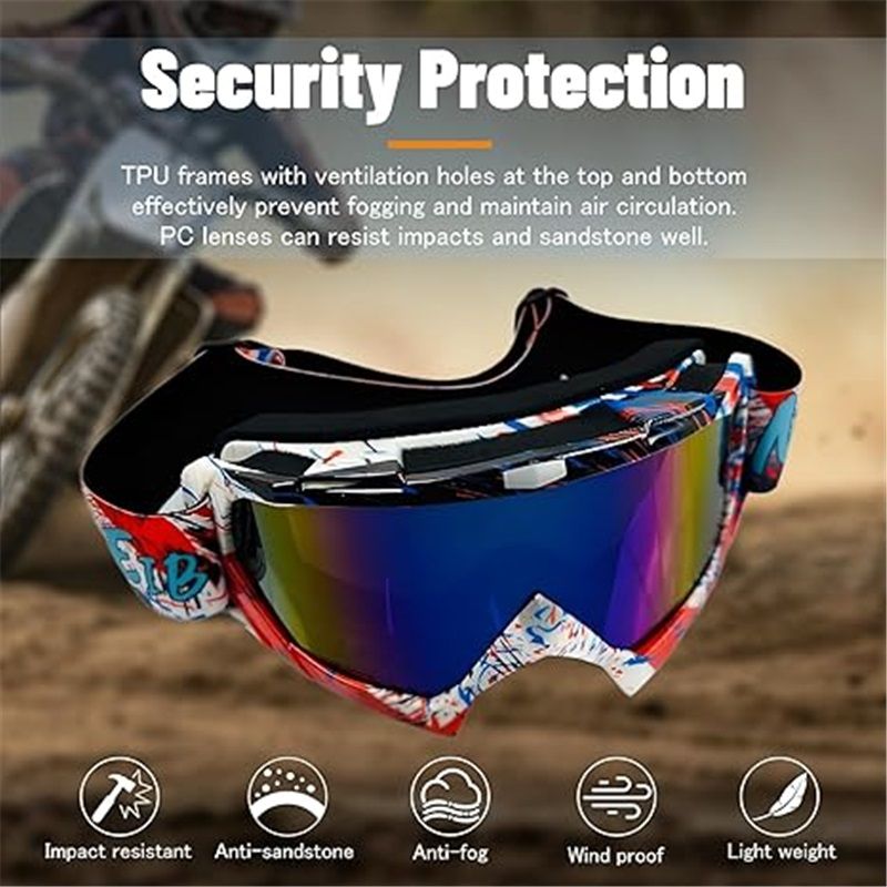 Motocross Goggles ATV Dirt Bike Motorcycle Goggles Bike Riding Goggles UTV MX OTG Offroad Goggles Anti Fog UV Dustproof Racing Skiing Goggles for Adult Youth Kids(Color Lens) - Image 2