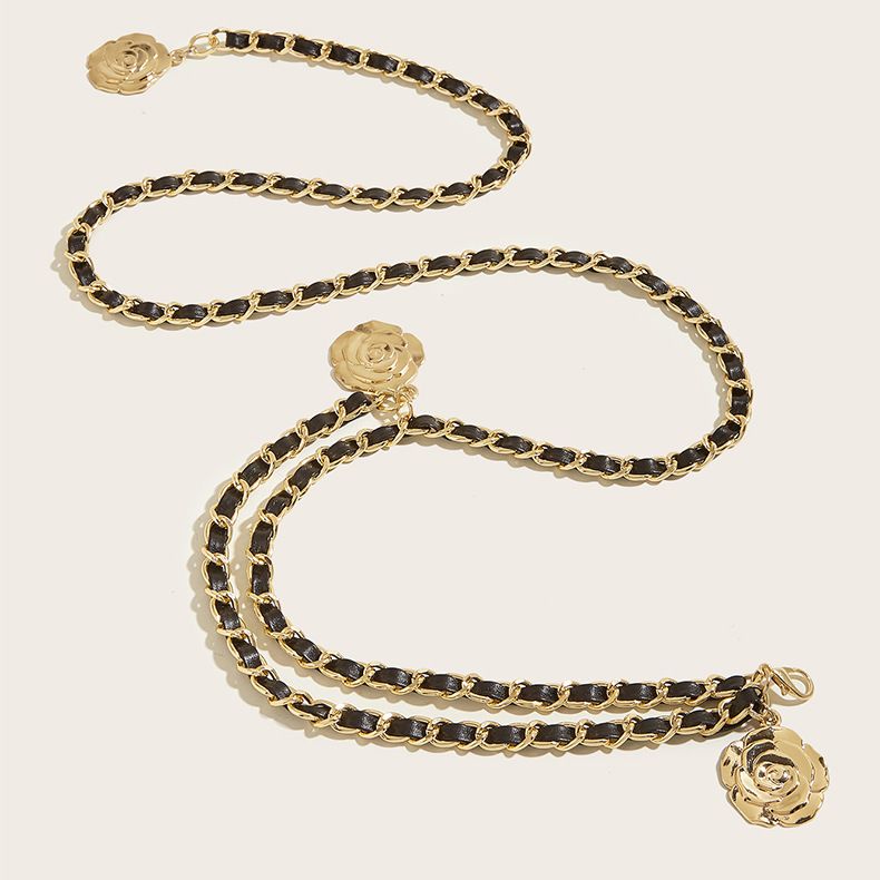 Leather Chain Belts for Women Girls, Layered Body Chain Belts Metal Waist Chain for Dress Vest Jeans(black) - Image 4