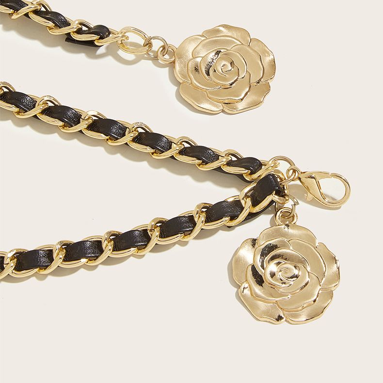 Leather Chain Belts for Women Girls, Layered Body Chain Belts Metal Waist Chain for Dress Vest Jeans(black) - Image 5
