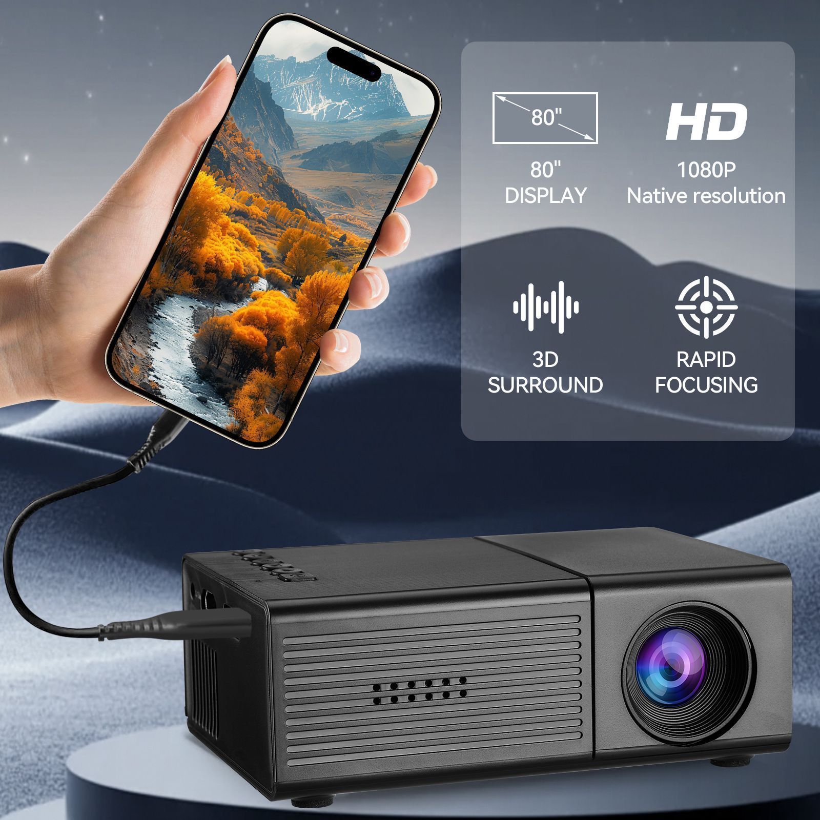 M3S Mini Projector Black USB-Powered - Image 4