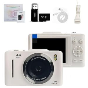 Digital Camera 4K Vlogging Camera for Photography with 32GB Card 48MP Portable Digital Camera with 16X Zoom - White
