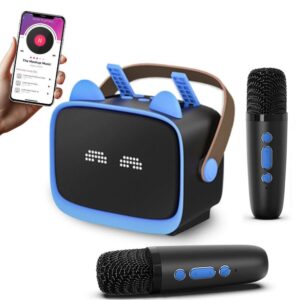 Mini Karaoke Machine - Portable MP3 Player with 2 Wireless Mics Toys & Gifts Blue