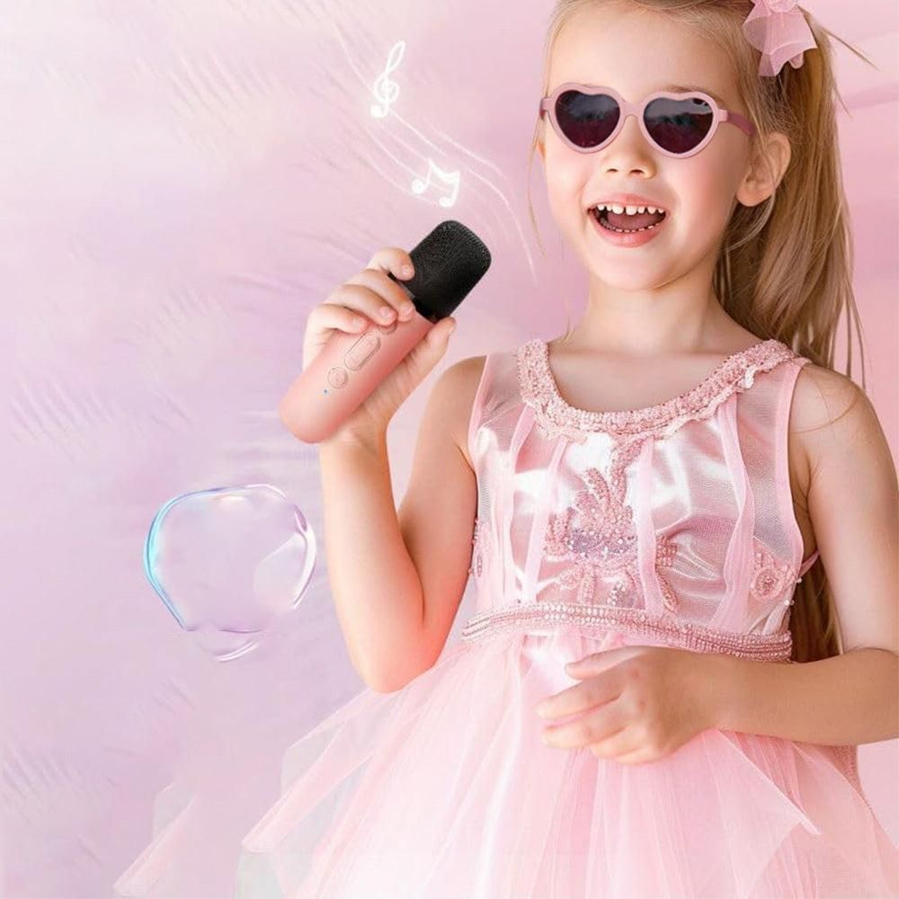 Mini Karaoke Machine with 2 Wireless Microphones Portable Bluetooth Speaker Singing Machine Pink - Image 2