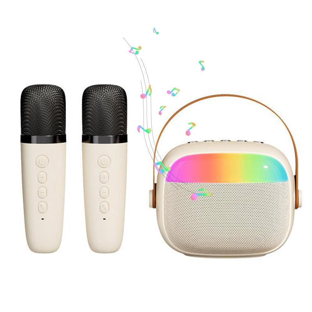 Mini Karaoke Machine with 2 Wireless Microphones Portable Bluetooth Speaker Singing Machine Pink - Image 7