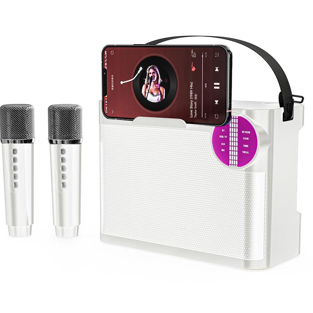 Portable Bluetooth 5.3 Speaker with 2 Wireless Microphones Home Karaoke Speaker Machine White - Image 2
