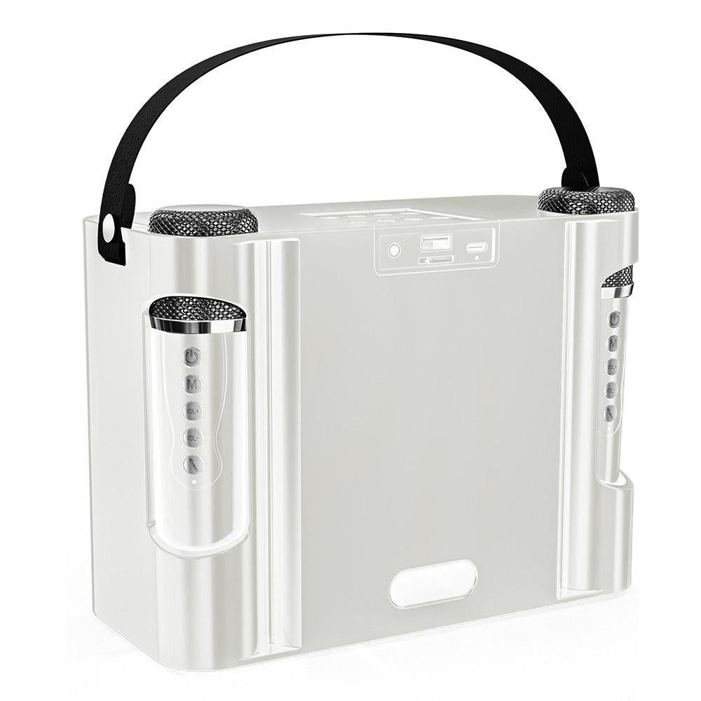 Portable Bluetooth 5.3 Speaker with 2 Wireless Microphones Home Karaoke Speaker Machine White - Image 4