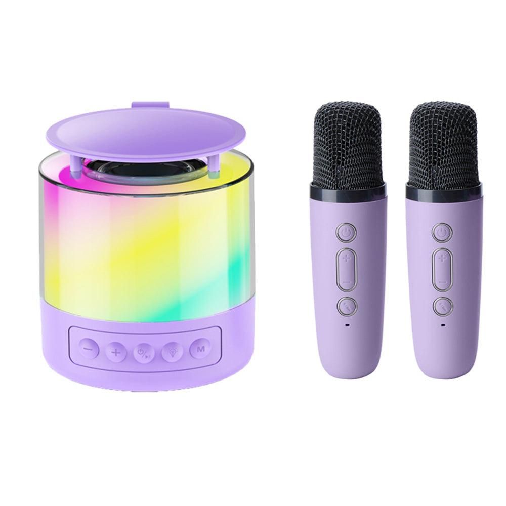 Bluetooth Karaoke Machine with 2 Wireless Microphones Mini Singing Speaker with Colorful Light Pink - Image 4