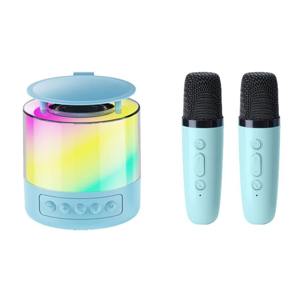 Bluetooth Karaoke Machine with 2 Wireless Microphones Mini Singing Speaker with Colorful Light Pink - Image 5