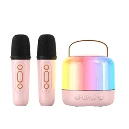 Bluetooth Karaoke Machine with 2 Wireless Microphones Mini Singing Speaker with Colorful Light Pink - Image 6