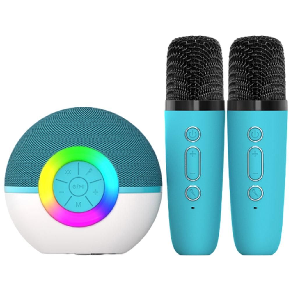 Portable Karaoke Microphone Machine Mini Bluetooth Speaker with 2 Wireless Mics Green - Image 3