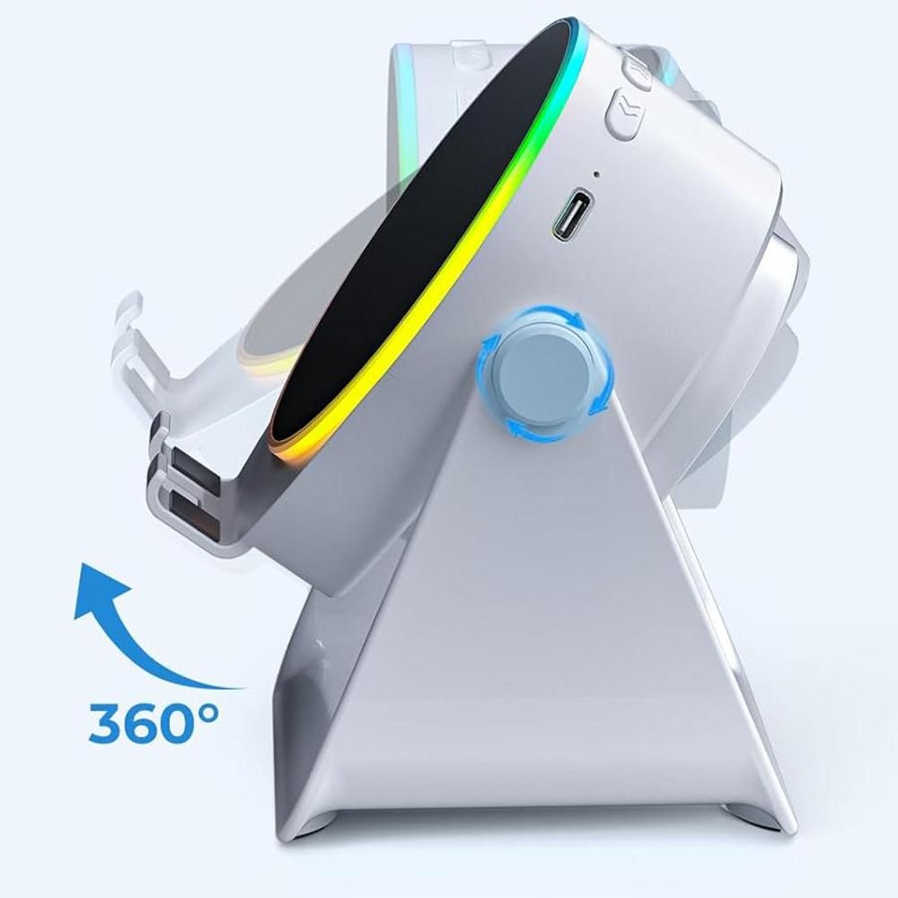 4 in 1 Wireless Induction Speaker Bluetooth Speaker with 360 Adjustable Phone Holder - White - Image 2