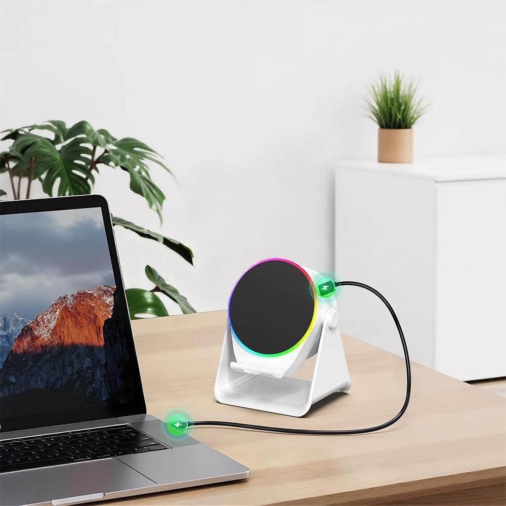 4 in 1 Wireless Induction Speaker Bluetooth Speaker with 360 Adjustable Phone Holder - White - Image 3