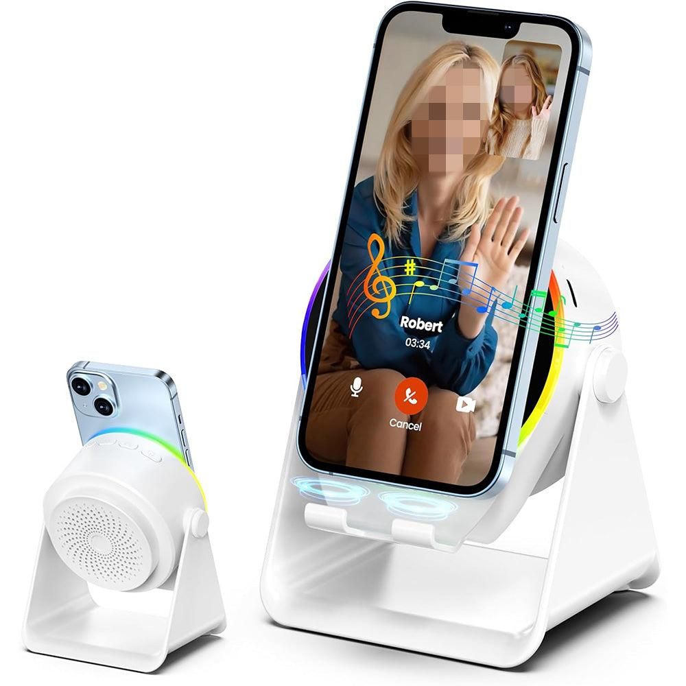 4 in 1 Wireless Induction Speaker Bluetooth Speaker with 360 Adjustable Phone Holder - White - Image 4