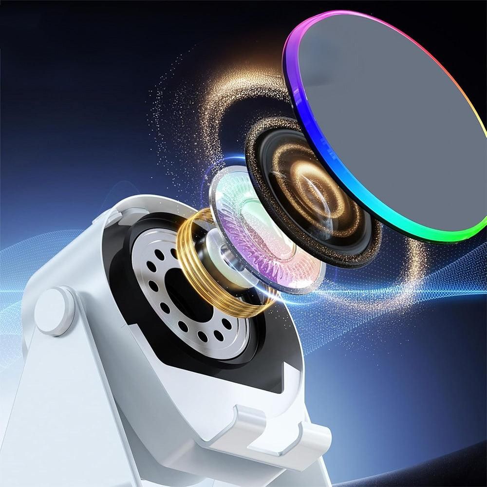 4 in 1 Wireless Induction Speaker Bluetooth Speaker with 360 Adjustable Phone Holder - White - Image 5