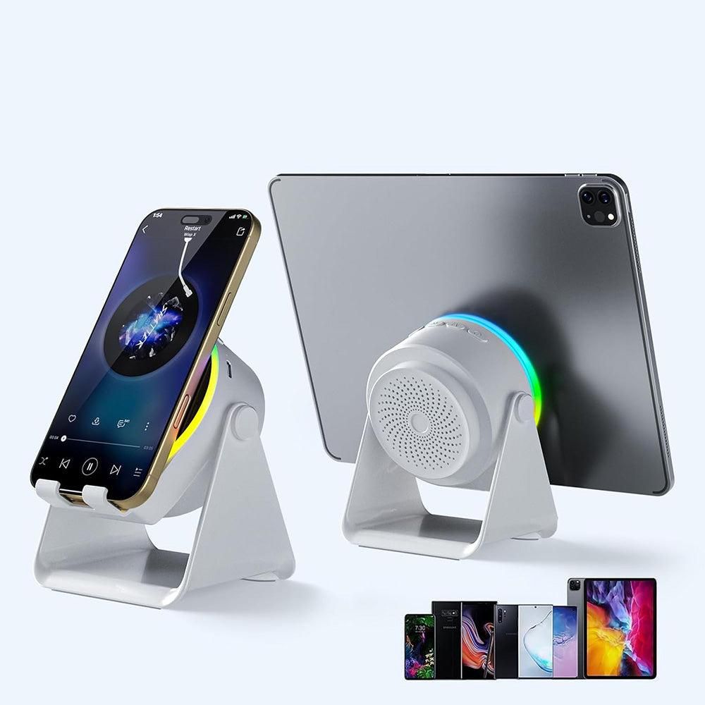 4 in 1 Wireless Induction Speaker Bluetooth Speaker with 360 Adjustable Phone Holder - White - Image 7