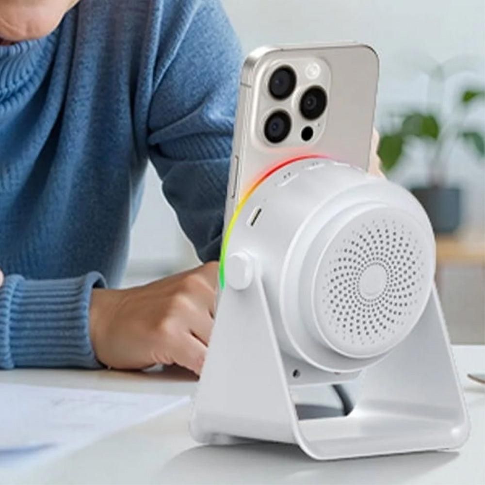 4 in 1 Wireless Induction Speaker Bluetooth Speaker with 360 Adjustable Phone Holder - White - Image 8