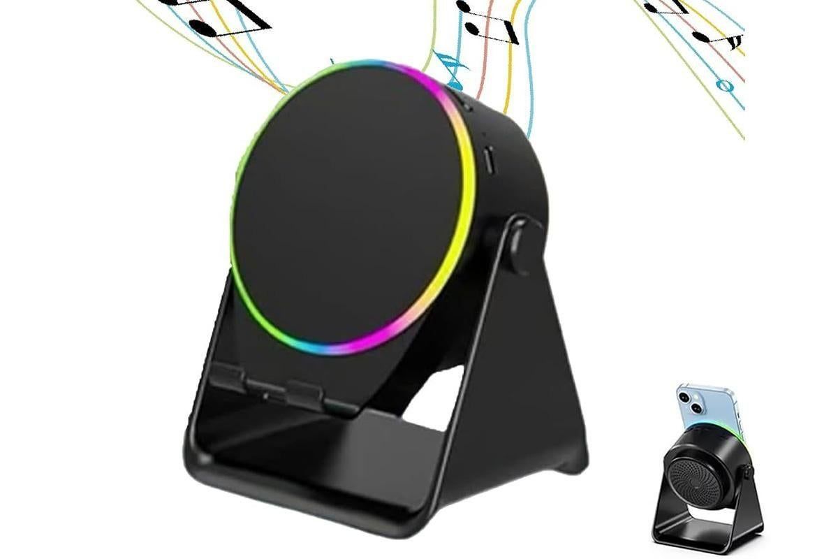 4 in 1 Wireless Induction Speaker Bluetooth Speaker with 360 Adjustable Phone Holder - White - Image 10
