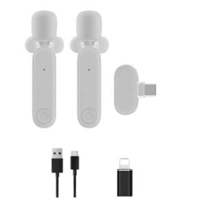 2.4G Wireless Lavalier Microphone Plug and Play Mic for Android iPhone iPad Vlog Live Stream White