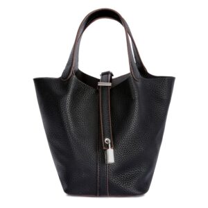Tote Bag for Women Vegan Leather Bucket Purse for Women Top Handle Handbag Shoulder Bag-Black