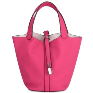 Tote Bag for Women Vegan Leather Bucket Purse for Women Top Handle Handbag Shoulder Bag-Rose Red